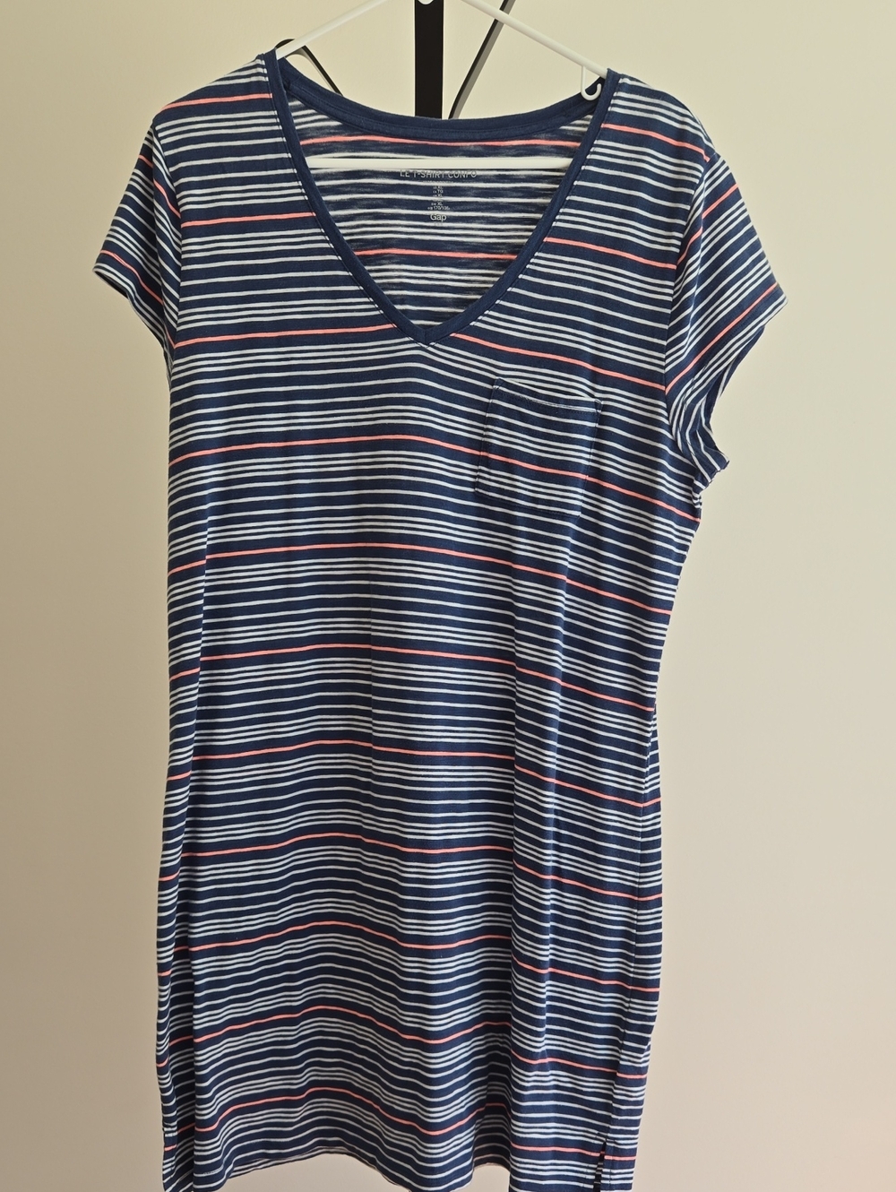GAP Navy, White & Pink Striped V-Neck Midi Dress